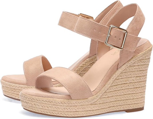 VICKI·VICKI Wedges for Women Platform Sandals Wedge Heels for Sandals Comfortable Summer Espadrille Shoes Ankle Strap&Open Toe