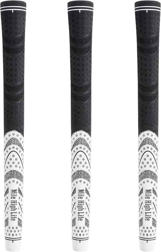 Mile High Life Golf Grips 13 Pack / 3 Pack - All-Weather Soft Rubber Golf Club Grips - High Shock Absorption, Enhanced Traction - Standard, Midsize & Jumbo Size (Core 0.58"-0.61")