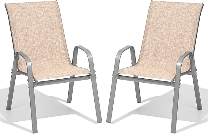 Patio Chairs Set of 2, All Weather Outdoor Dining Chairs | Stackable Dining by Dovov