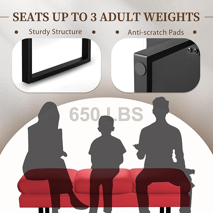 Furniwell Waiting Room Bench with 3 Seats,Faux Leather Reception Bench Upholstered Office Guest Chair Seating,Lobby Bench for Salon,Conference Room and Shop (Red)