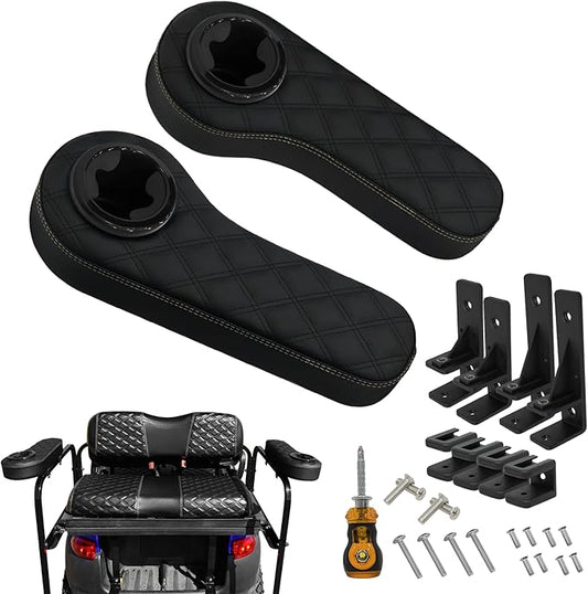 XUANYUDG0769 Golf Cart Armrest with Cup Holder for EZGO TXT Club Car DS Precedent and Yamaha Rear Seat Kit, Upgrade Support Frame/No Need Drilling Arm Rest