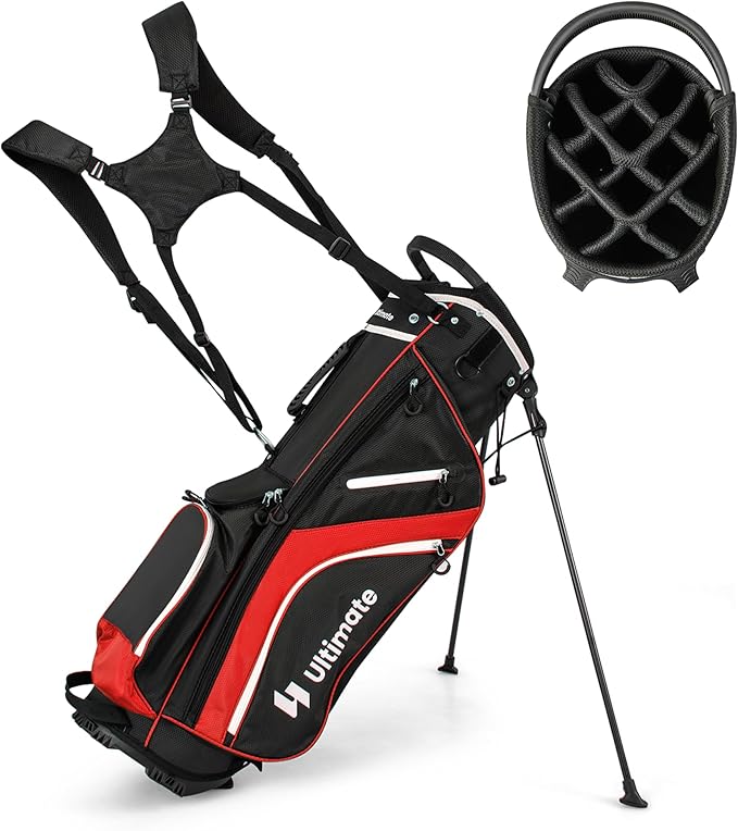 Tangkula Golf Stand Bag with 14 Way Top Dividers, Lightweight 6 Pockets Golf Club Bag with Cooler Bag, Adjustable Dual Strap & Rain Hood, Golf Carry Bag for Men & Women