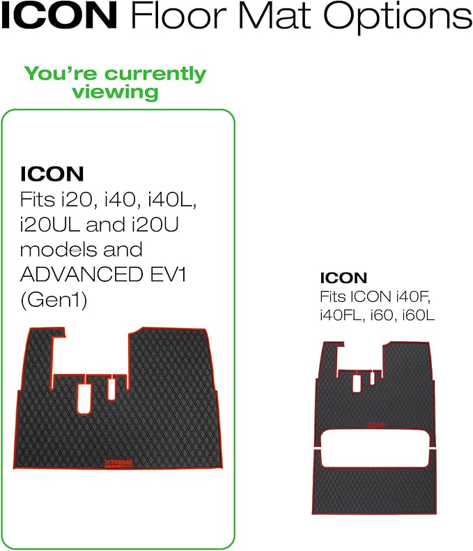 Xtreme Mats ICON Compatible, Full Coverage Golf Cart Floor Liner - Compatible with ICON Golf Carts (i20, i40) and Advanced EV (Gen1) - Green Trim