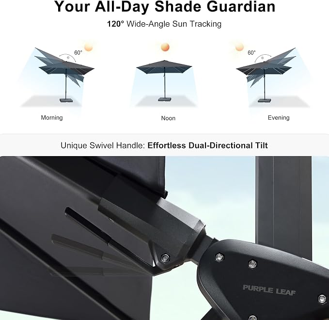 PURPLE LEAF Patio Umbrella Side Tilt 11.5' X 8.2' Fits Narrow Patios Grey | - Image 3