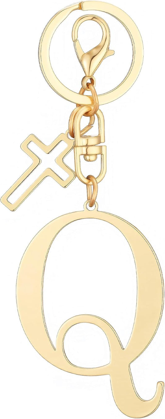 Gold Initial Keychain for Women A-Z Letter Cross Keychains Alphabet Key Chain bag Accessories Gift for Christian