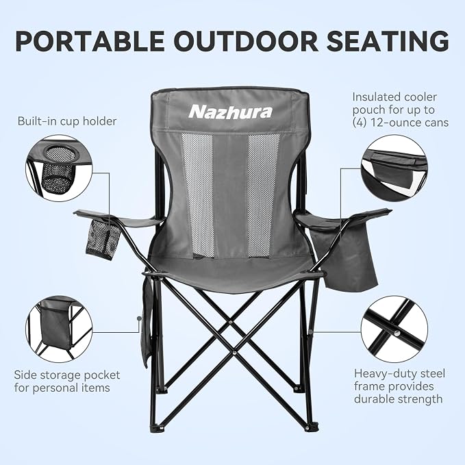 Nazhura 4 Pack Outdoor Camping Chairs Folding/Foldable/Portable - Image 4