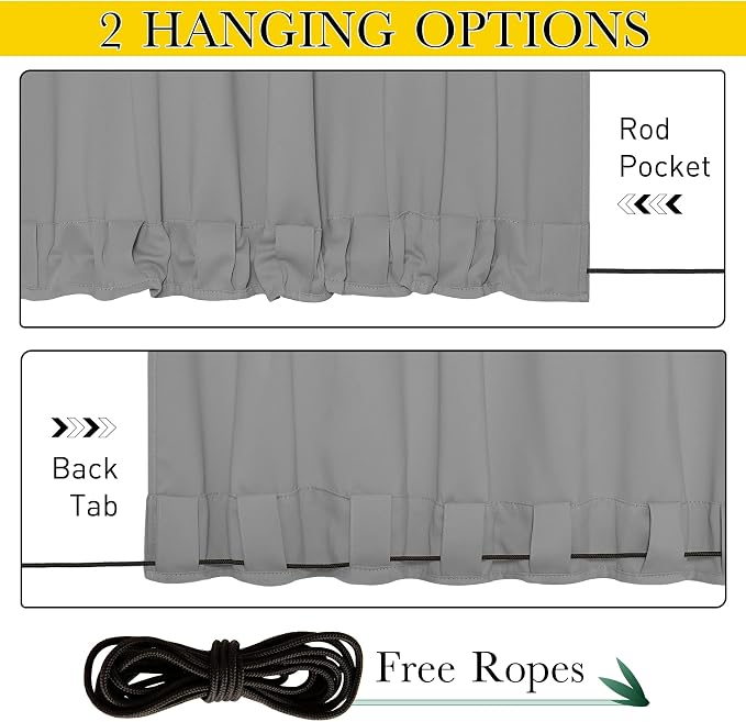 NICETOWN Weighted Curtains for Patio Waterproof W66xL84 Silver Grey | Gazebo - Image 2