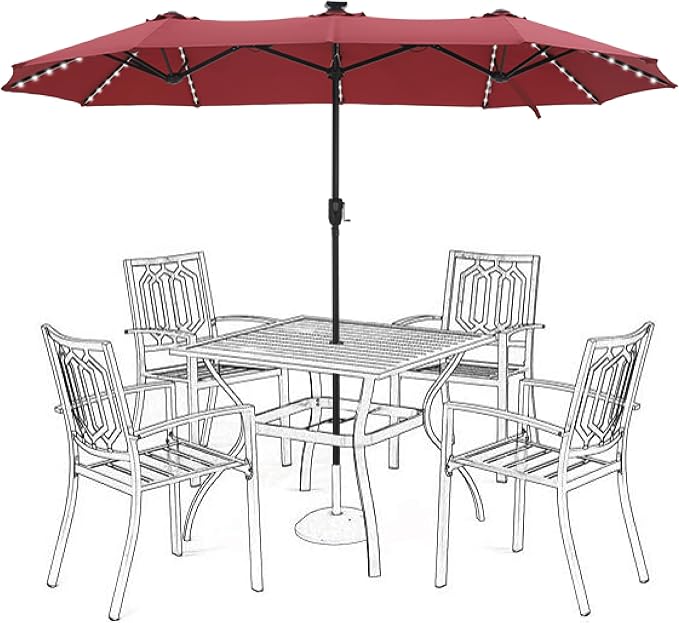 13 ft Patio Umbrella with 120 LED Solar Lights Outdoor Umbrella, 8 Colors by HERASPALACE