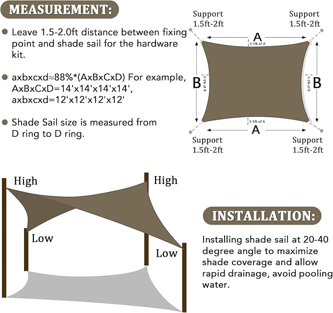 Shade&Beyond 15'x15' Sun Shade Sail Canopy Square, UV Block Breathable Curved - Image 6