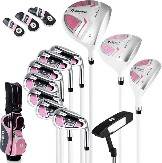 GYMAX Women Golf Clubs, 16PCS Right Handed Golf Set Includes Graphite 460CC Driver(1), Fairway (3), Hybrid (5) & Irons Size 5-SW, Putter & Stand Bag with Rain Hood, Complete Golf for Ladies