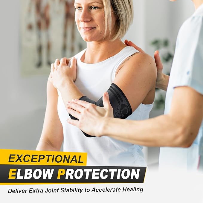 CAMBIVO 2 Pack Elbow Brace for Tendonitis, Tennis Elbow Compression Support Sleeve for Golfers Elbow Pain Relief, Arthritis, Bursitis, Workout, Weightlifting (Black-Grey,Medium
