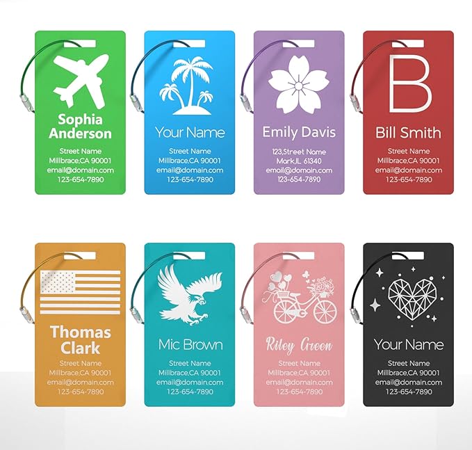 Personalized Metal Luggage Tags, Custom Suitcase Aluminum Name Tags with 5.9in Steel Ring, Laser Engraved Text and Logo, for Travel Gift, Baggage, Golf Bag (Pink)