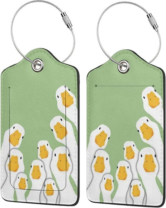 TSA Approved Luggage Tags for Suitcases 2 Pack Funny Silly Geese Watching Leather Carnival Cruise Airport Cute Travel Name Tags Golf Bag tag Ships Essentials Privacy Cover ID Label for Women Men