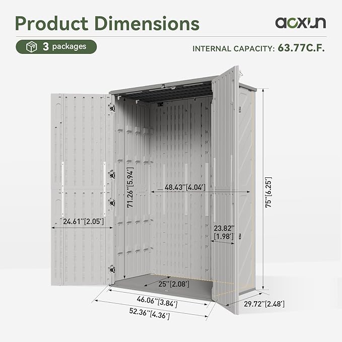 Aoxun Outdoor Storage Shed, 64 Cu.Ft Vertical Resin Sheds, Outdoor Waterproof - Image 6