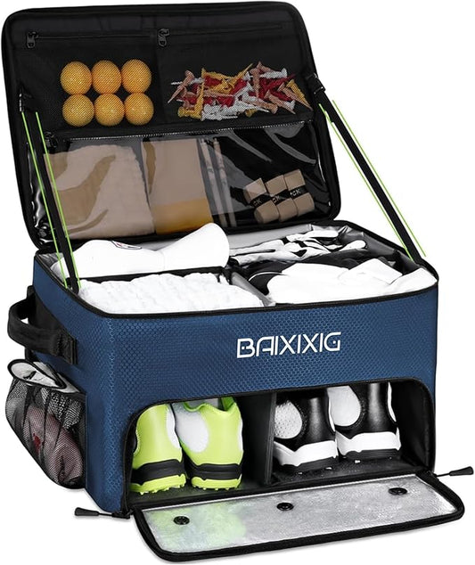 Golf Trunk Organizer, Waterproof Car Golf Locker with Separate Ventilated Compartment for 2 Pair Shoes, Golf Storage for Balls, Tees, Cap, Clothes, Gloves, Accessories, Gifts for Men, Women
