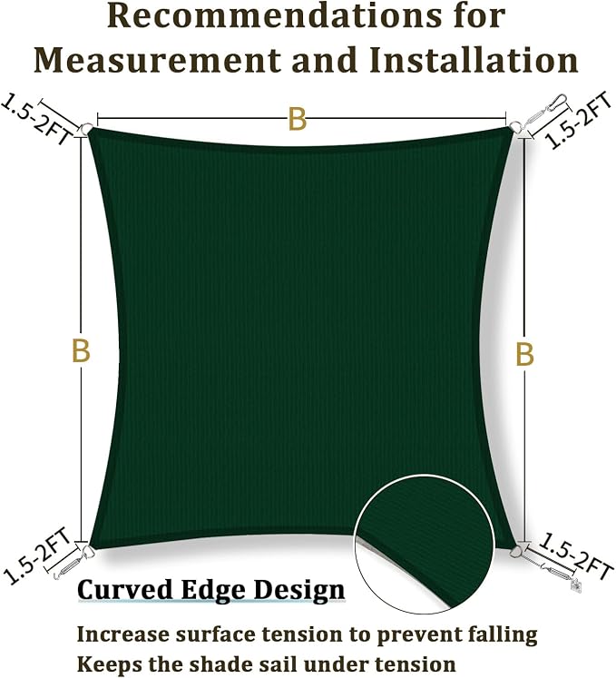 Shade&Beyond 5'x5' Sun Shade Sail Canopy Square, UV Block Breathable Curved - Image 5