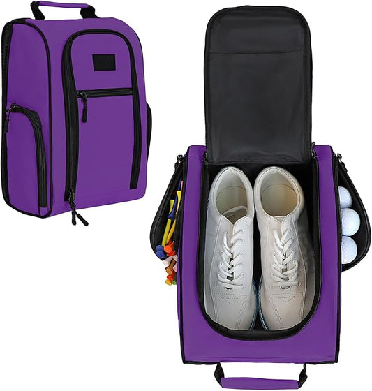Goloni Golf Shoe Bag for Men & Women, Padded Travel Shoe Bag with Side Accessory Pockets,Sport Shoe Carrier for Golf Shoes,Socks,Tees & Balls,Durable & Lightweight Design,Purple