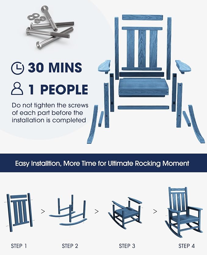 Oversized Outdoor Rocking Chair Set of 2, HDPE Patio Rockers - Image 7