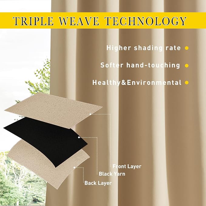 NICETOWN Outdoor Curtains for Patio Waterproof W84xL84 Biscotti Beige | Gazebo - Image 7