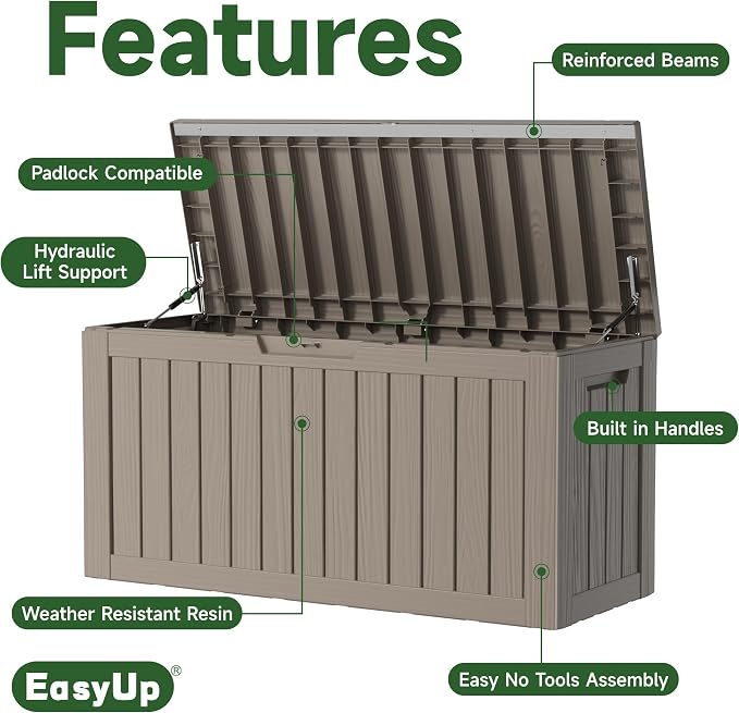 80 Gal Resin Outdoor Storage Box Waterproof Lockable Deck Box | UV-resistant - Image 6