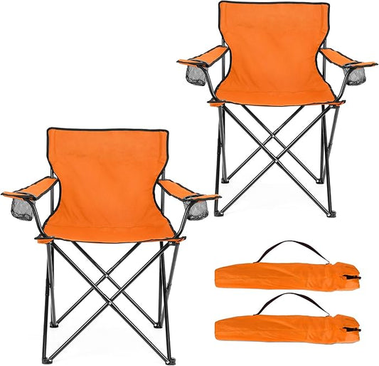 HaSteeL Camping Chair for Adults, Folding Beach Chair Set of 2, Large Foldable Portable Chair for Outdoors Fishing, Hiking, Sporting, Travel, Picnic, Lawn, Hold 275lbs & A Storage Bags (Orange)
