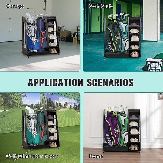 CHARMMA Golf Bag Organizer for Garage, Premium Wooden Golf Clubs Storage Rack Fit 2 Golf Bags, Golf Trunk Organizer for Car Garage Club Shed Basement,35.50x18.00x40.00in