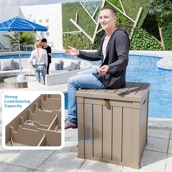 PatioZen 51 Gallon Resin Deck Box, Lockable Patio Outdoor Storage Box - Image 4