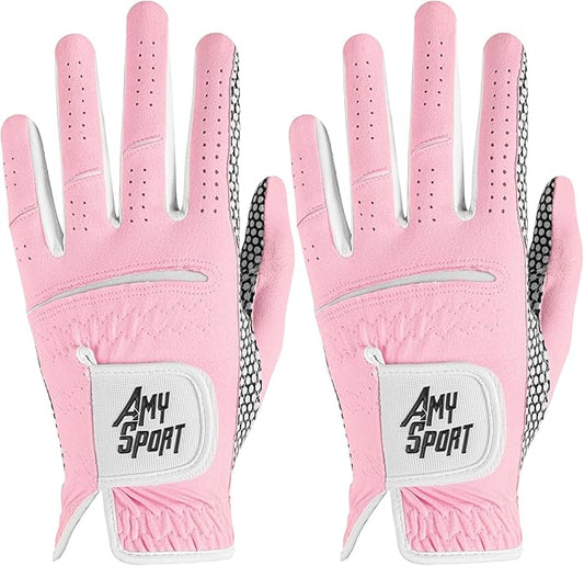 Amy Sport Golf Gloves Women's Upgrade Rain Grip Left Hand Weathersof Value 2 Pack, Right Handed Golfer Hot Wet All Weather Glove for Women Girls Ladies, Fit Size Small Medium Large