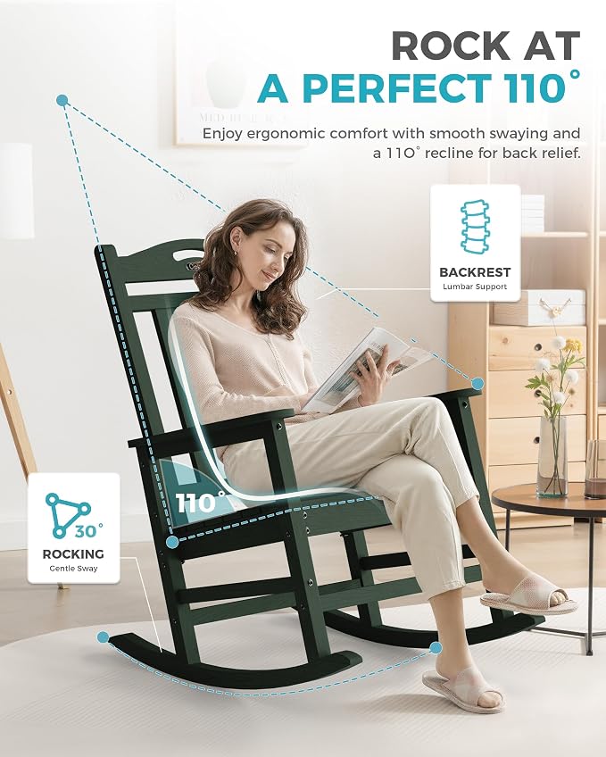 Oversized Outdoor Rocking Chairs Set of 6, 380lbs Heavy-Duty Large Patio Rocker - Image 6