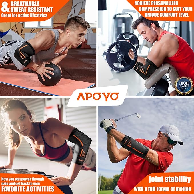 APOYO Elbow Brace for Tendonitis and Tennis Elbow, Compression Sleeve for Arthritis, Workouts, Reduce Joint Pain During Fitness Activity (Large)