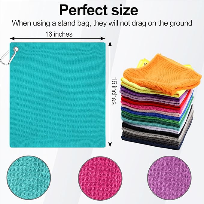 3 Pack 16" X 16" Golf Towels for Golf Bags, Premium Waffle-Pattern Golf Towel with Carabiner Clip, Super Absorbent Microfiber Towel, Golf Accessories for Bag.3 Pcs Darkpurple