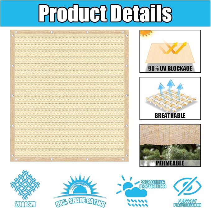 Amagenix 90% Pergola Shade Cover 8' X 22' Sun Shade Cloth - Image 3