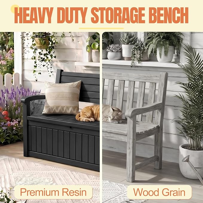 Storage Bench Outdoor Deck Box, 100 Gallon Lockable Patio Furniture | - Image 4