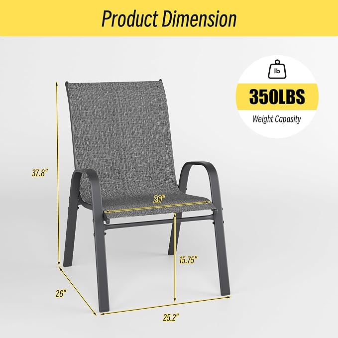 Patio Chairs Set of 4, Stackable Outdoor Dining Chairs Set - Image 3