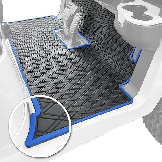Xtreme Mats Club Car Compatible Golf Cart Mat, Full Coverage Rubber Floor Liner - Fits Club Car Models Precedent (2004-2025)/Onward & Tempo (2017-2025)/Villager & V4L (2019-2024) - Blue Trim