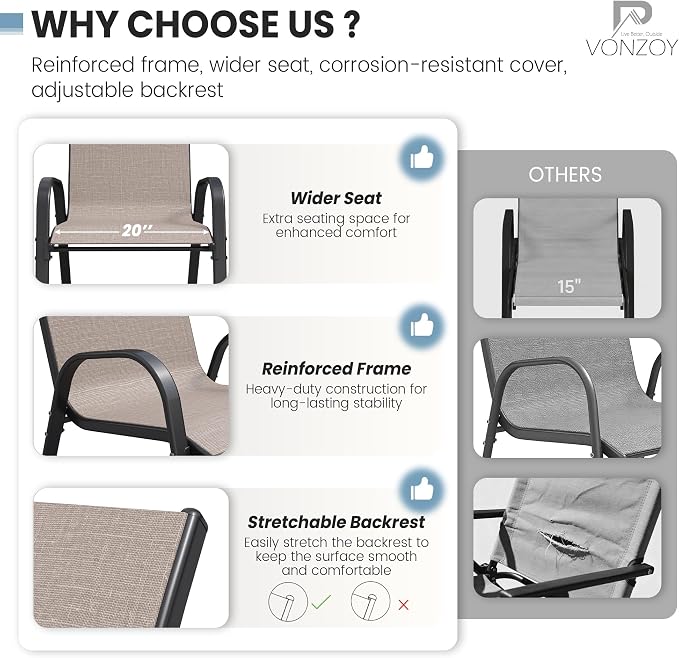 Patio Dining Chairs Set of 4, Stackable Dining Chairs High Back, Breathable - Image 7
