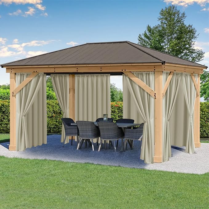 Outdoor Curtains for Patio Waterproof Rod Pocket 6 Pcs 54x84 Inch Taupe | by HolidayIdeas