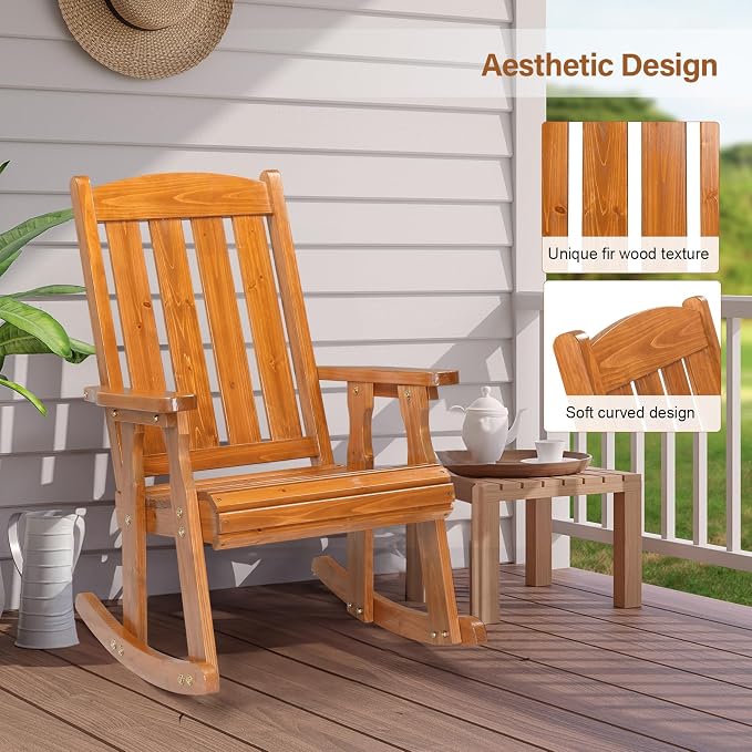 VINGLI Outdoor Rocking Chair Set of 2, Heavy Duty 600 LBS Rocker, Teak | High & - Image 4