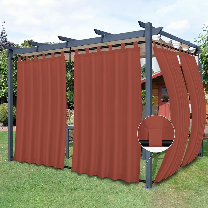 Easy-Going Outdoor Patio Curtains 2 Panels, 54x84 inch, Terra Red | Privacy by Easy-Going