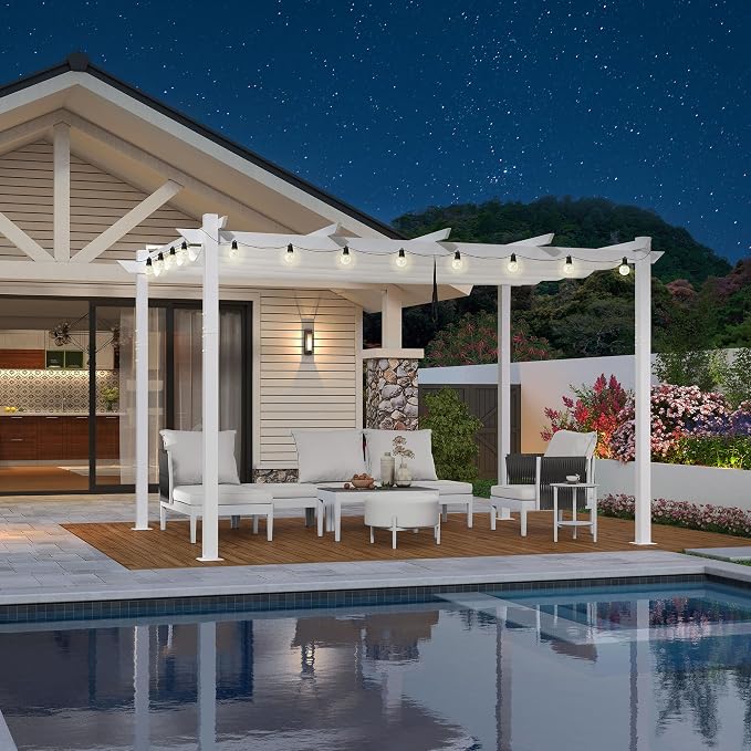 PURPLE LEAF Outdoor White Pergola 10' x 13' w/Lights by Unknown