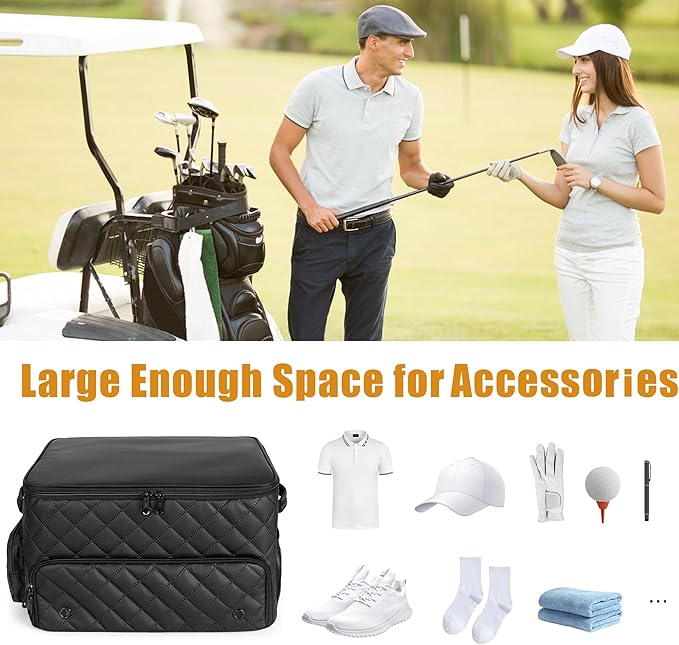 2 Layer Golf Trunk Organizer, Golf Car Storage Organizer with Individual Ventilated Compartment for 2 Pairs Shoes, Golf Car Locker for Balls, Clothes, Tees, Gloves, Accessories