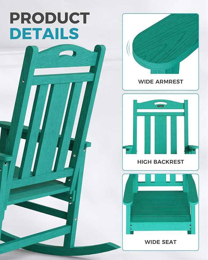 Oversized Outdoor Rocking Chairs Set of 6, 380lbs Heavy-Duty Large Patio Rocker - Image 5