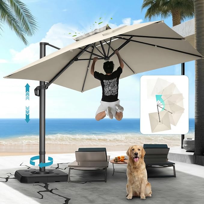 HOTEEL 10x10ft Patio Umbrella Cantilever Umbrella Double Top by HOTEEL