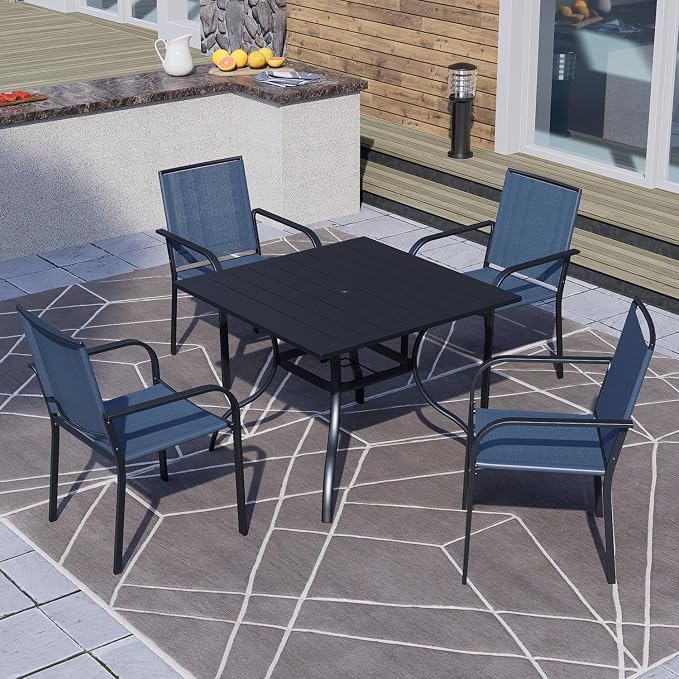 Anmutig Stackable Outdoor Dining Chairs Set of 6, Textilene Fabric, Breathable - Image 2