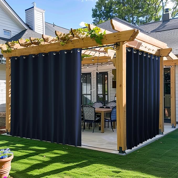 NICETOWN Outdoor Curtains for Patio Waterproof & Windproof W100xL108 Navy | by NICETOWN