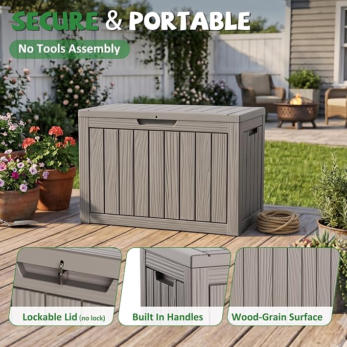 DRATO 55 Gallon Outdoor Storage Box Waterproof, Lockable Resin Deck Boxes | - Image 4