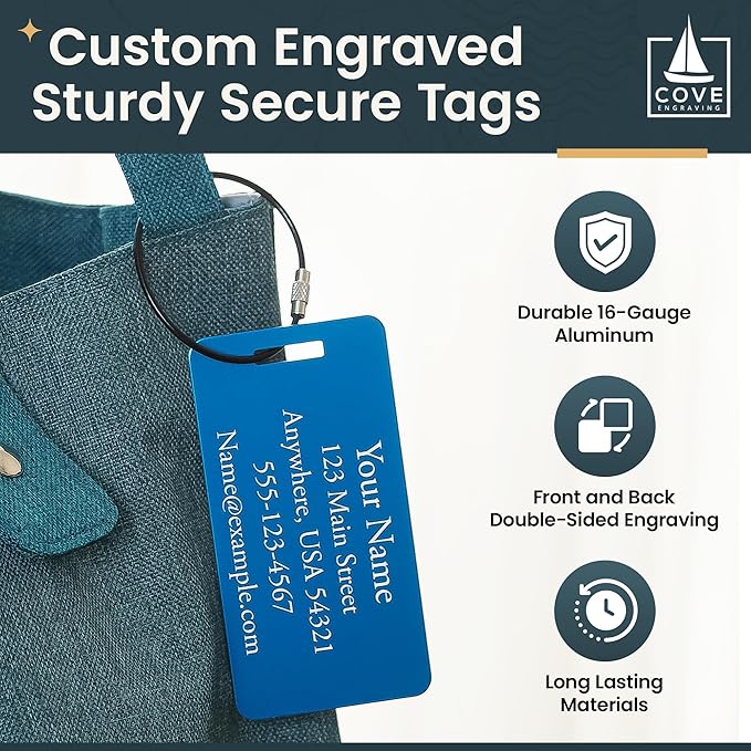Two Custom Engraved Aluminum Luggage Tags (Purple)