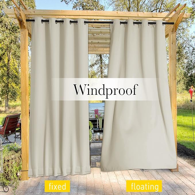 NICETOWN Weighted Curtains for Patio Waterproof W66xL84 Beige 2 Panels | Cabana - Image 7