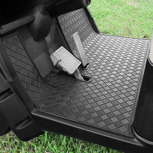 Golf Cart Floor Liner Mat 8mm Thick Rubber Full Coverage Only Fit for 2007-2016 Yamaha Drive (Gen1), G29, YDR, Adventurer Carts Diamond Deluxe Non-Slip Front Feet Mat Replacement - Black Trim
