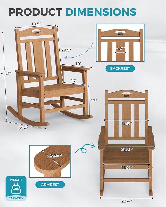 Oversized Outdoor Rocking Chair, 380lbs Heavy-Duty Large Patio Rocker, Weather - Image 3
